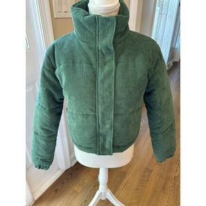 Say What! green corduroy puffer Stand Collar Jacket  Wmn Large